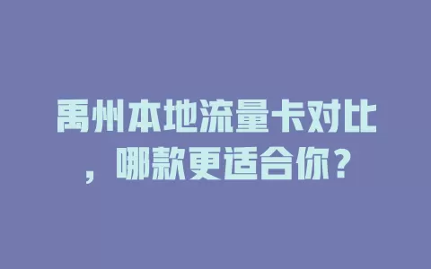 禹州本地流量卡对比，哪款更适合你？