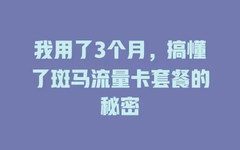 我用了3个月，搞懂了斑马流量卡套餐的秘密