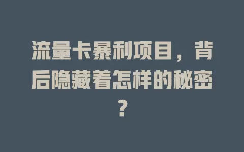 流量卡暴利项目，背后隐藏着怎样的秘密？