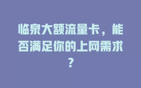临泉大额流量卡，能否满足你的上网需求？