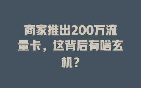 商家推出200万流量卡，这背后有啥玄机？