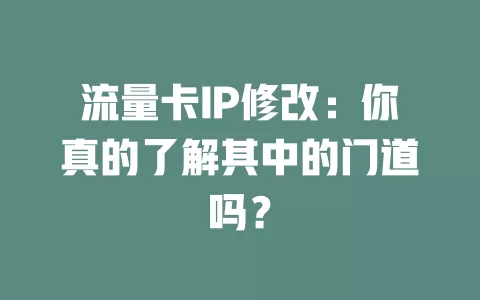 流量卡IP修改：你真的了解其中的门道吗？