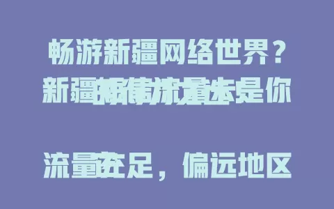 畅游新疆网络世界？新疆短信流量卡是你的得力之选！

它流量充足，偏远地区也信号无忧，轻松上网分享美景。短信功能强大，信号不佳时也能传递信息。稳定性超棒，适应复杂环境，让你的新疆之旅更便捷精彩！