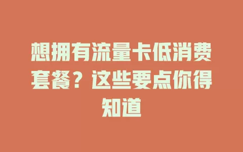 想拥有流量卡低消费套餐？这些要点你得知道