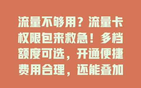 流量不够用？流量卡权限包来救急！多档额度可选，开通便捷费用合理，还能叠加，含额外权益，畅享数字生活无流量忧
