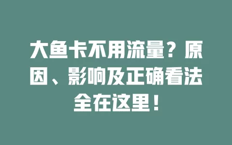 大鱼卡不用流量？原因、影响及正确看法全在这里！