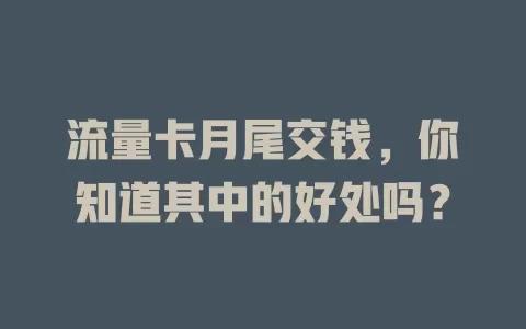 流量卡月尾交钱，你知道其中的好处吗？