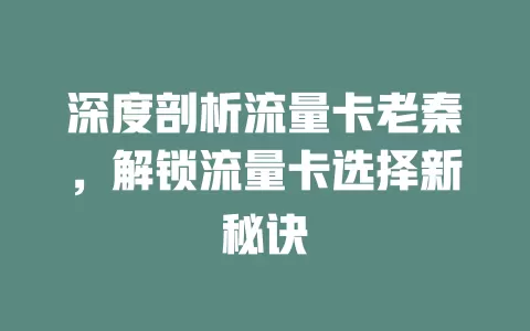 深度剖析流量卡老秦，解锁流量卡选择新秘诀