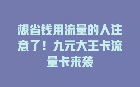 想省钱用流量的人注意了！九元大王卡流量卡来袭