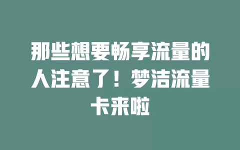 那些想要畅享流量的人注意了！梦洁流量卡来啦