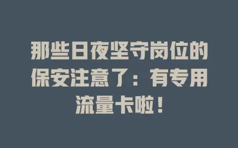 那些日夜坚守岗位的保安注意了：有专用流量卡啦！