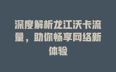 深度解析龙江沃卡流量，助你畅享网络新体验