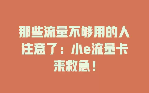 那些流量不够用的人注意了：小e流量卡来救急！
