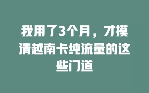 我用了3个月，才摸清越南卡纯流量的这些门道