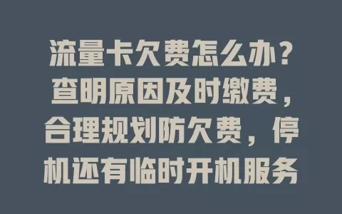 流量卡欠费怎么办？查明原因及时缴费，合理规划防欠费，停机还有临时开机服务