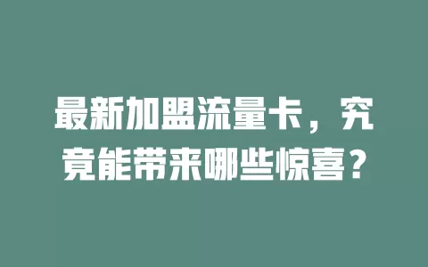 最新加盟流量卡，究竟能带来哪些惊喜？