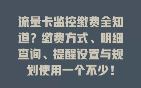 流量卡监控缴费全知道？缴费方式、明细查询、提醒设置与规划使用一个不少！