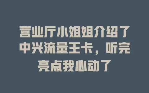 营业厅小姐姐介绍了中兴流量王卡，听完亮点我心动了