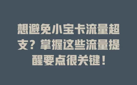 想避免小宝卡流量超支？掌握这些流量提醒要点很关键！