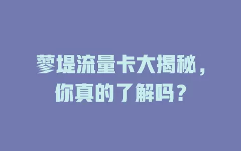 蓼堤流量卡大揭秘，你真的了解吗？