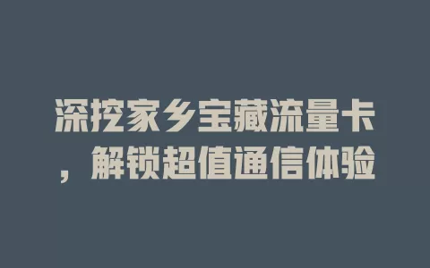深挖家乡宝藏流量卡，解锁超值通信体验