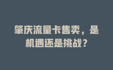肇庆流量卡售卖，是机遇还是挑战？