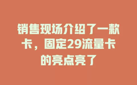 销售现场介绍了一款卡，固定29流量卡的亮点亮了