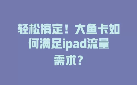 轻松搞定！大鱼卡如何满足ipad流量需求？