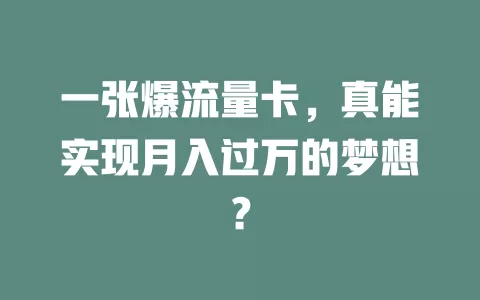 一张爆流量卡，真能实现月入过万的梦想？