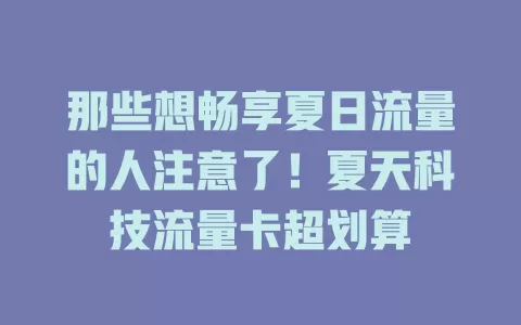 那些想畅享夏日流量的人注意了！夏天科技流量卡超划算