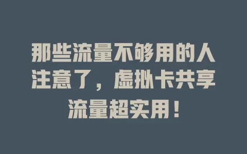 那些流量不够用的人注意了，虚拟卡共享流量超实用！