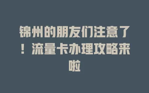 锦州的朋友们注意了！流量卡办理攻略来啦