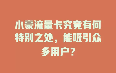 小豪流量卡究竟有何特别之处，能吸引众多用户？