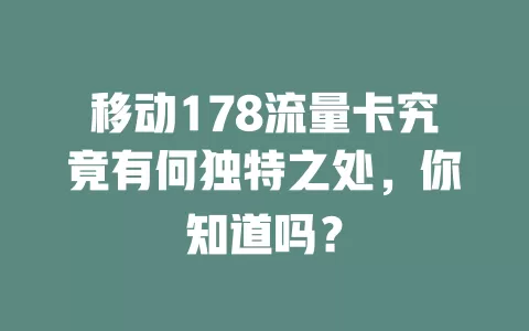 移动178流量卡究竟有何独特之处，你知道吗？