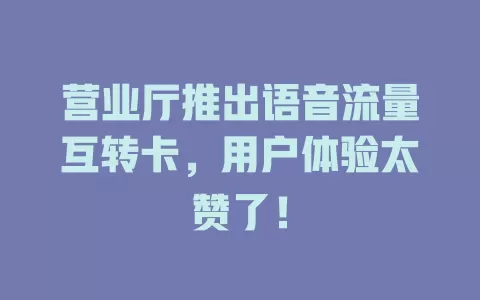 营业厅推出语音流量互转卡，用户体验太赞了！
