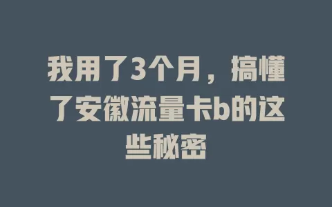 我用了3个月，搞懂了安徽流量卡b的这些秘密