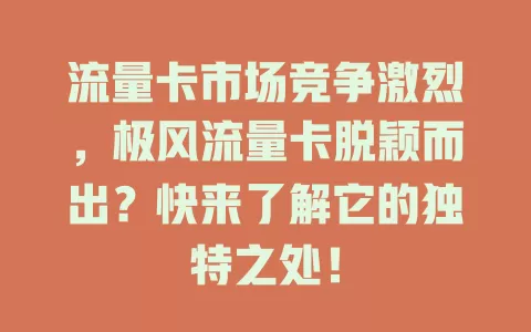流量卡市场竞争激烈，极风流量卡脱颖而出？快来了解它的独特之处！