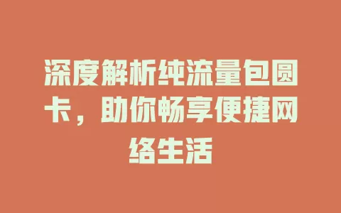 深度解析纯流量包圆卡，助你畅享便捷网络生活