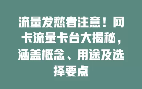 流量发愁者注意！网卡流量卡台大揭秘，涵盖概念、用途及选择要点