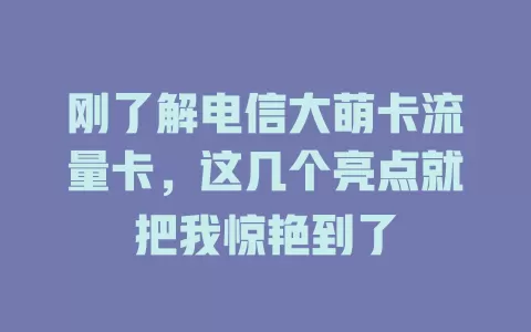 刚了解电信大萌卡流量卡，这几个亮点就把我惊艳到了