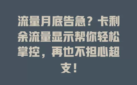 流量月底告急？卡剩余流量显示帮你轻松掌控，再也不担心超支！