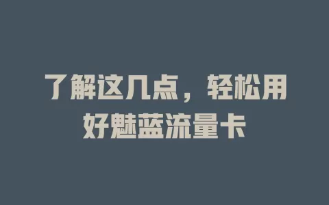 了解这几点，轻松用好魅蓝流量卡