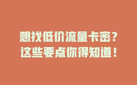想找低价流量卡密？这些要点你得知道！