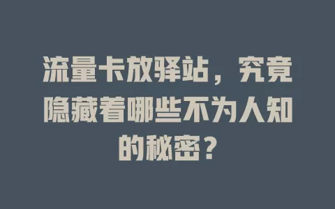 流量卡放驿站，究竟隐藏着哪些不为人知的秘密？