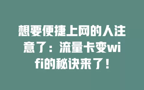 想要便捷上网的人注意了：流量卡变wifi的秘诀来了！