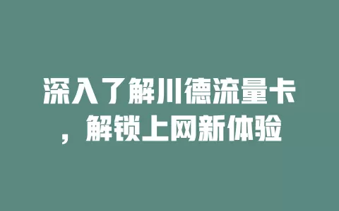 深入了解川德流量卡，解锁上网新体验
