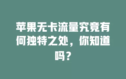 苹果无卡流量究竟有何独特之处，你知道吗？