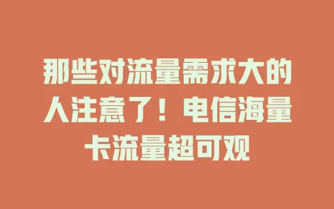 那些对流量需求大的人注意了！电信海量卡流量超可观