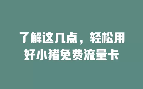 了解这几点，轻松用好小猪免费流量卡