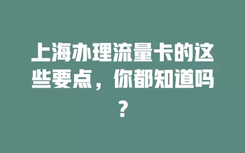 上海办理流量卡的这些要点，你都知道吗？